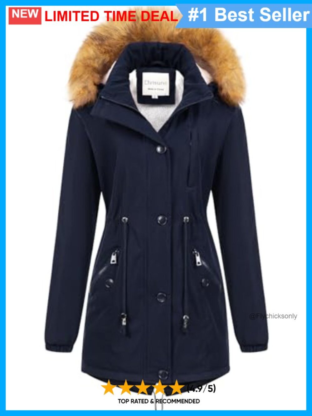 Women's Mid-Length Insulated Parka Faux Fur Fleece Lined Winter Coat